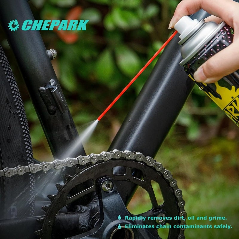 CHEPARK Bike Cleaning Kit - Bicycle Wash & Drivetrain Clean Essentials Kit with bike clean,Bicycle Degreaser,PTFE Lubricant,bike polish,Cleaning Brush Tool and Sponge for Mountain Road Bikes - Image 3